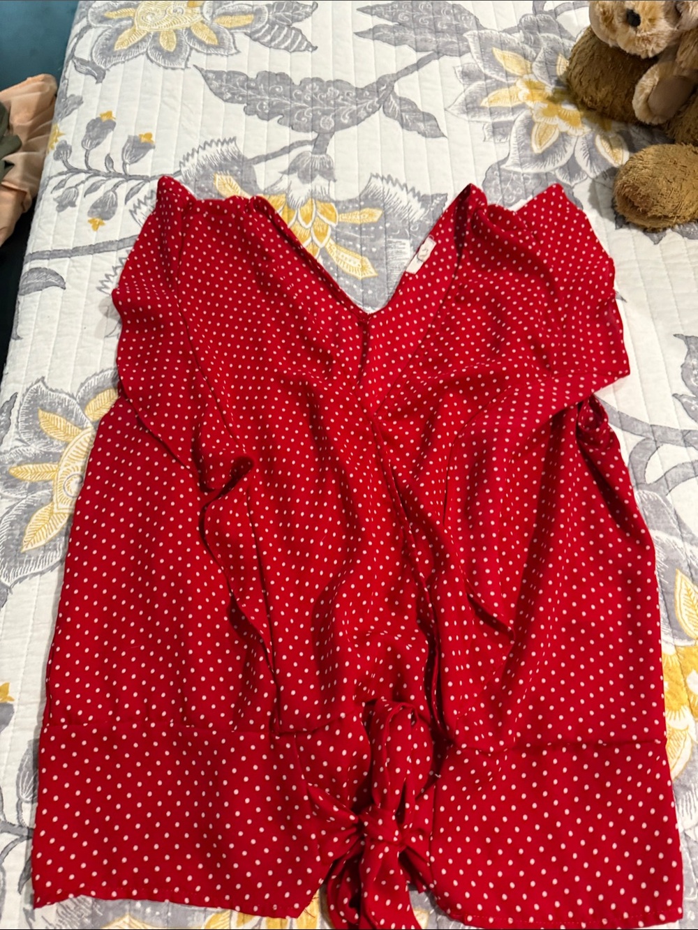 Maurices Red Polka Dot Tie-Front Chemise